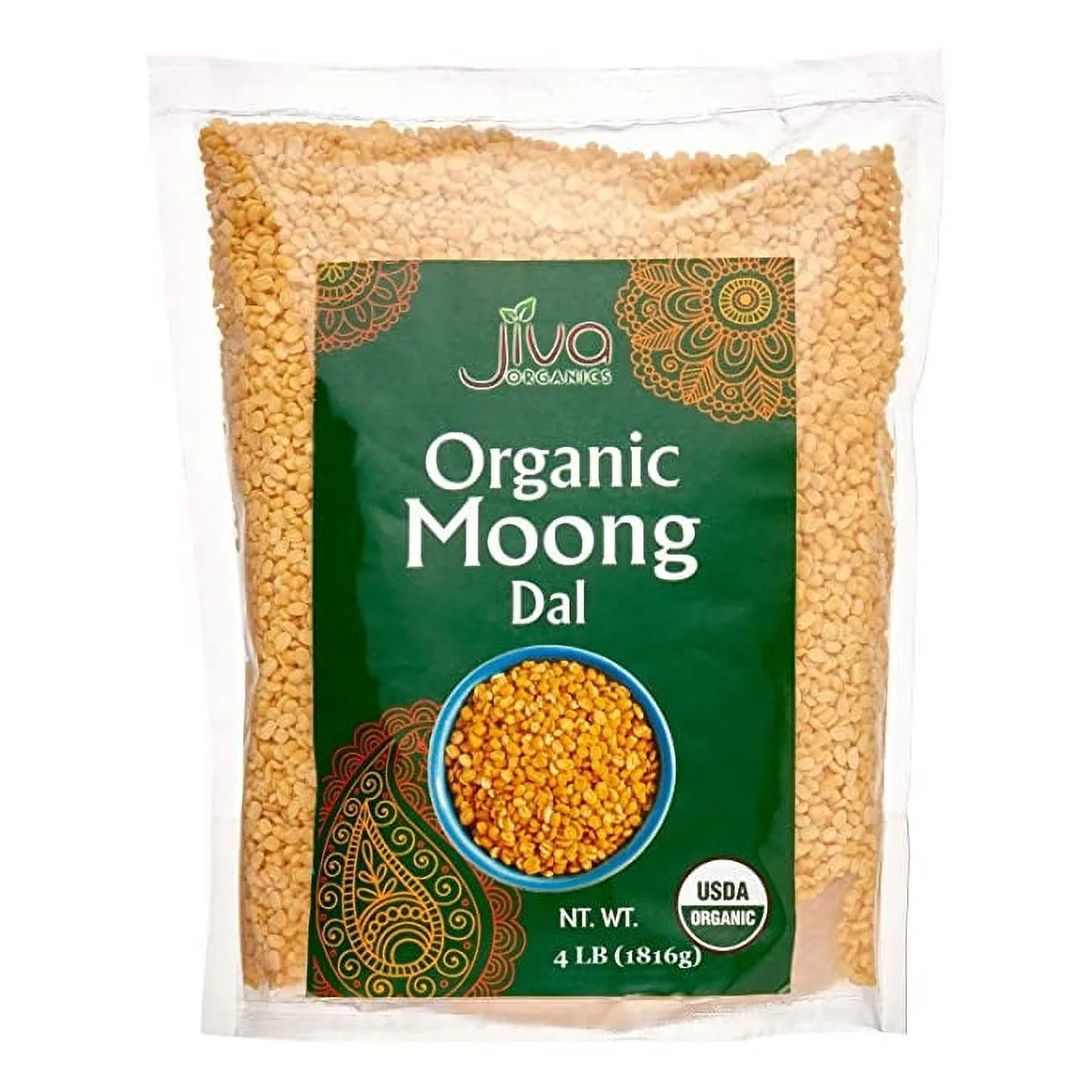 Jiva USDA Organic Moong Dal Yellow - 4 Pound (Split Mung Beans Washed)
