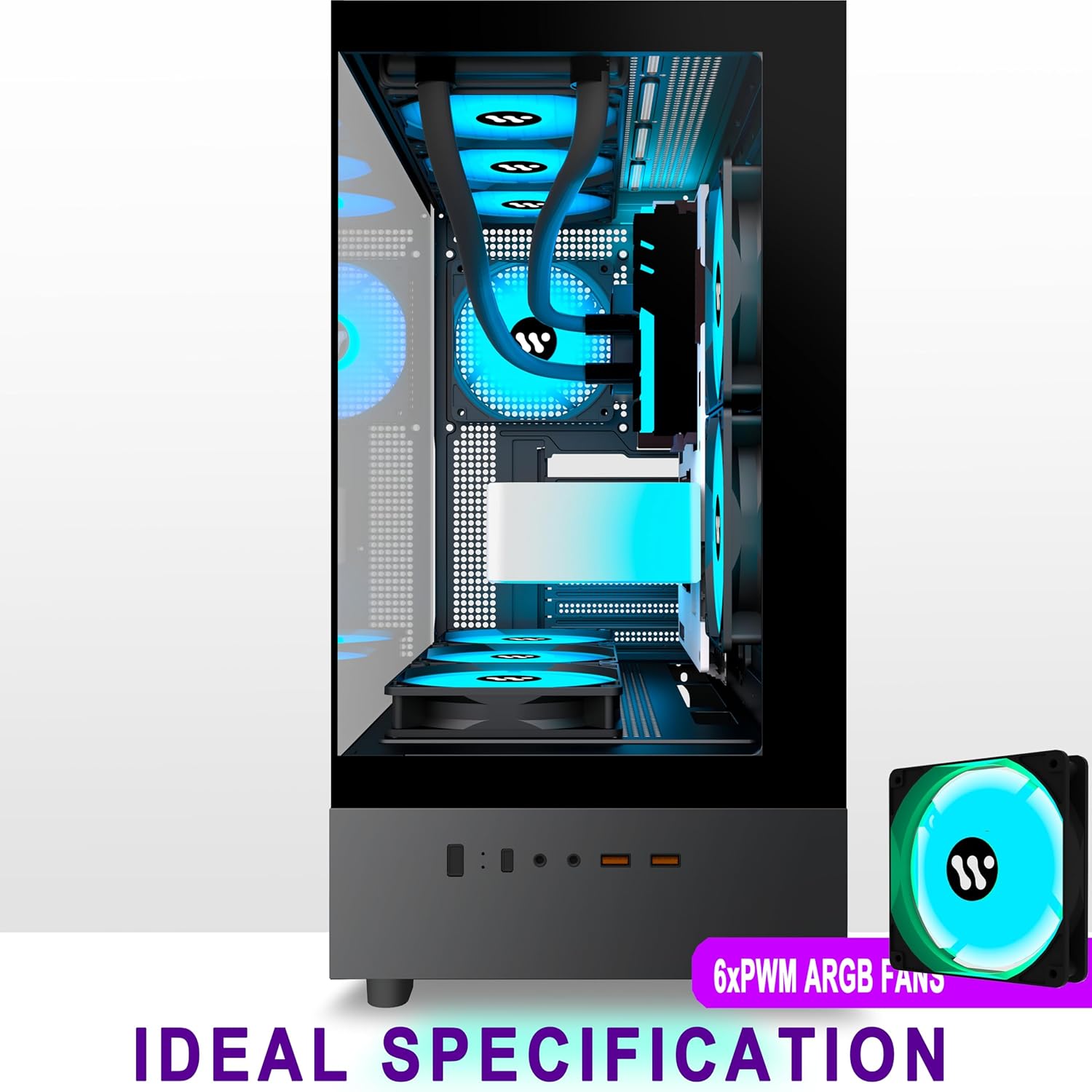 KEDIERS PC Case Pre-Install ARGB Fans Computer case Gaming (Black, G800)