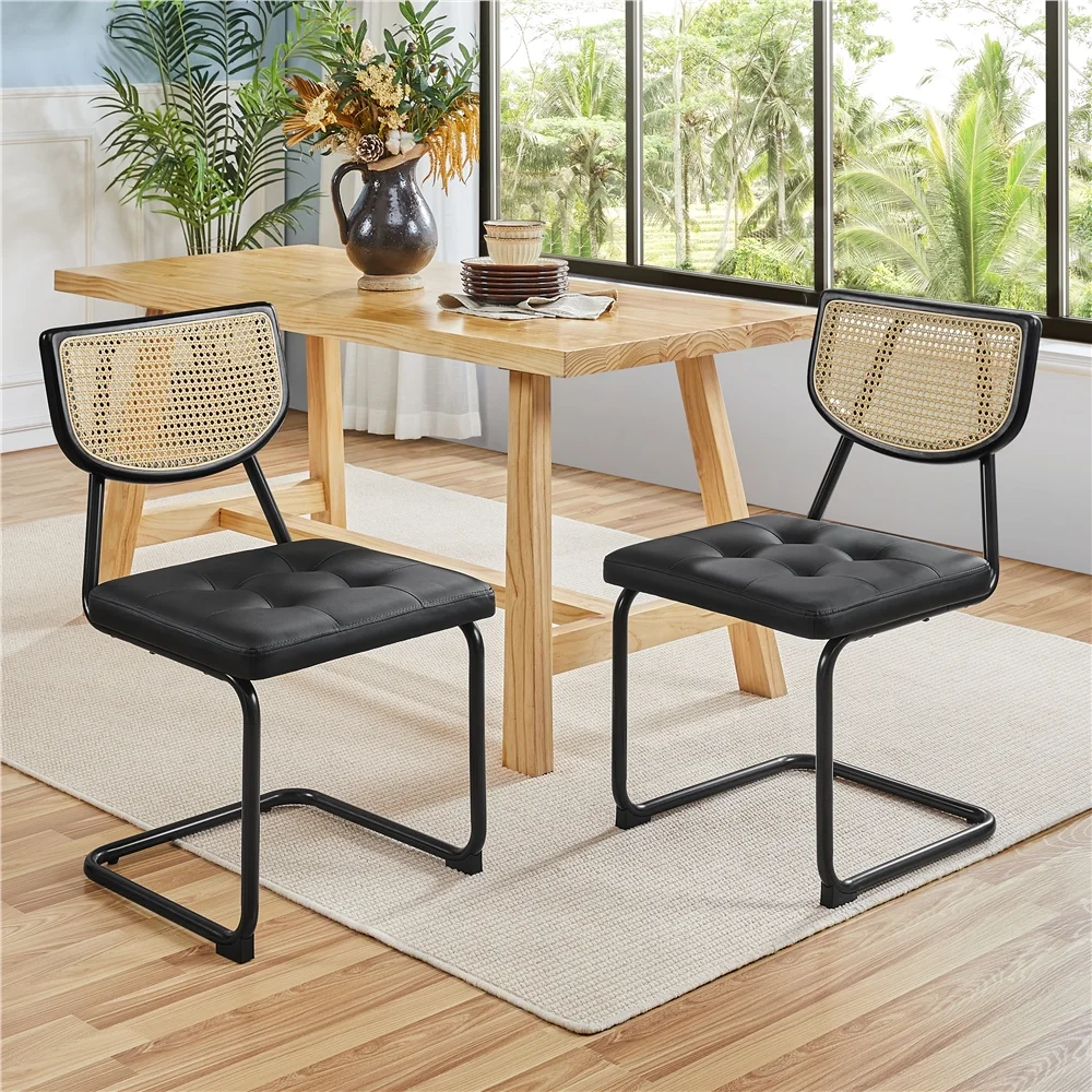 Topeakmart 2PCS Modern Armless Dining Chairs with Mesh Rattan Back, Black