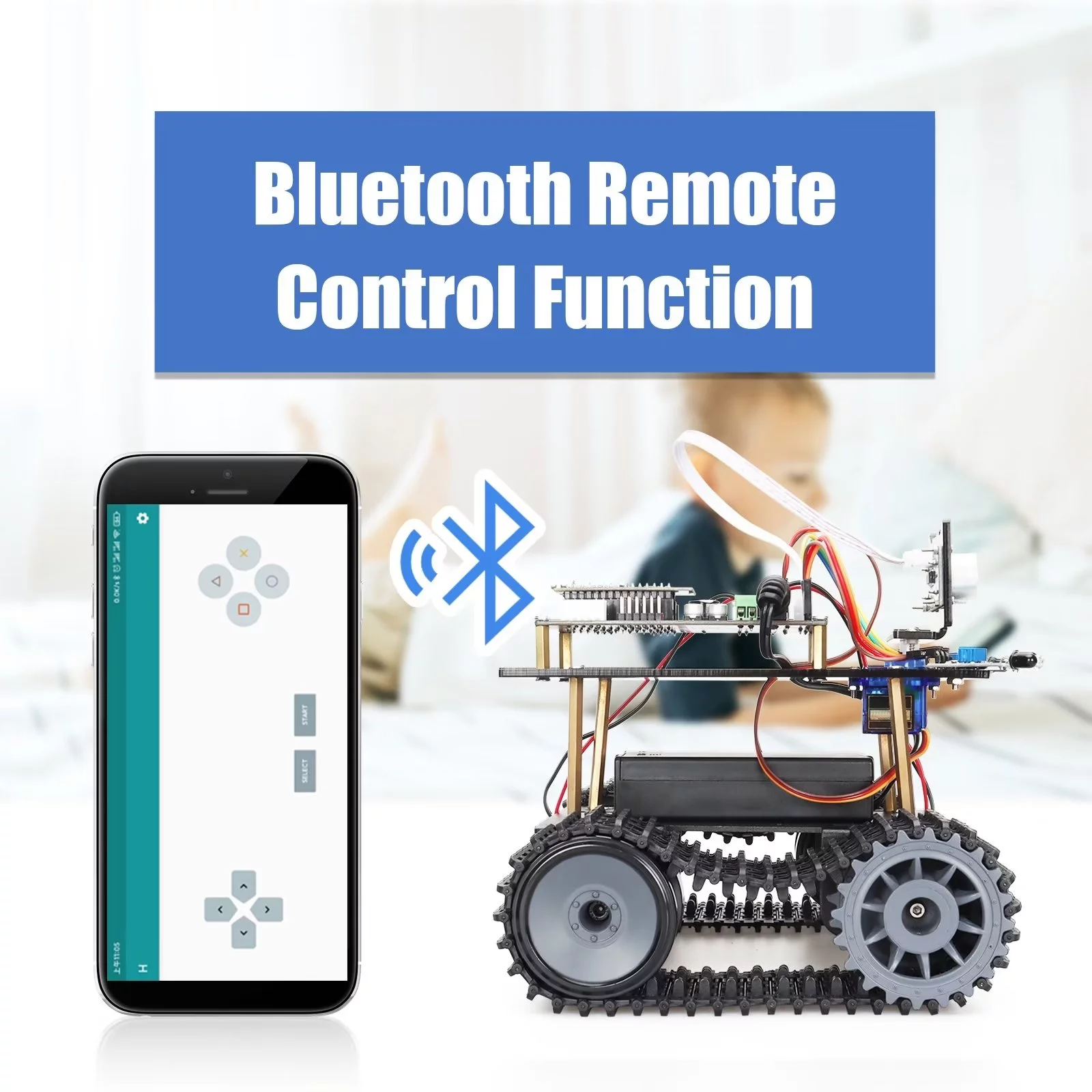 TSCINBUNY Smart Robot Car Kit, DIY Toy Car Robotic Kit Obstacle Avoidance IDE C/C++ Programmable Wireless Gesture Tank Smart Robot Car Kit