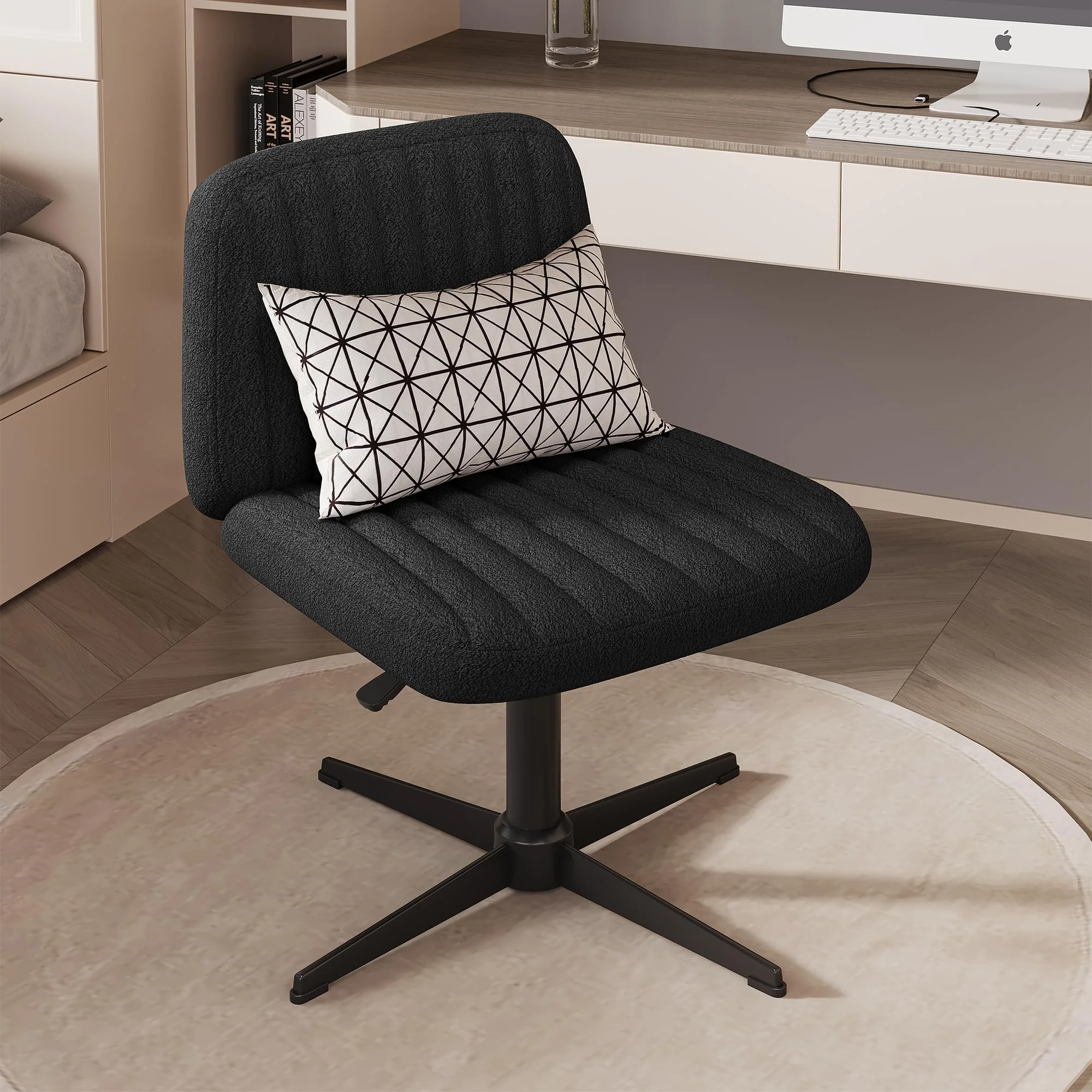Cross Legged Office Chair - Armless Wide Seat Ergonomic Desk Chair for Home Office - Swivel Computer Chair (Shell Shape, Various Color Options)