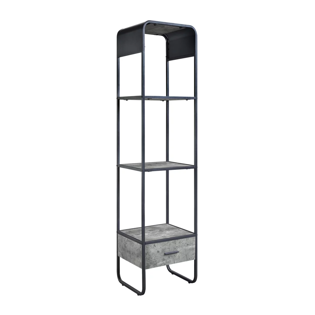 66 Inch Side Pier, Vertical Media Bookcase, 3 Shelves, Metal Frame, Gray- Saltoro Sherpi