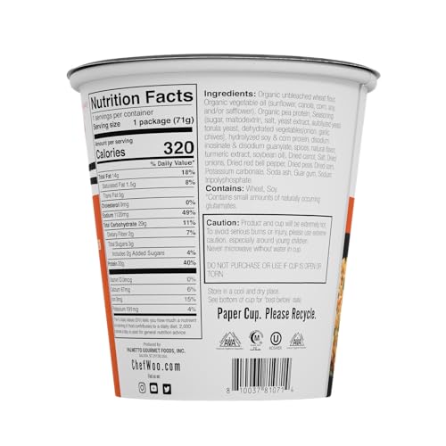 CHEF WOO Roasted Chicken Ramen Cup Noodles (12 PACK), 20g of Plant-Based Protein |Vegan |Vegetarian |Halal |Kosher |Egg-Free |Dairy Free