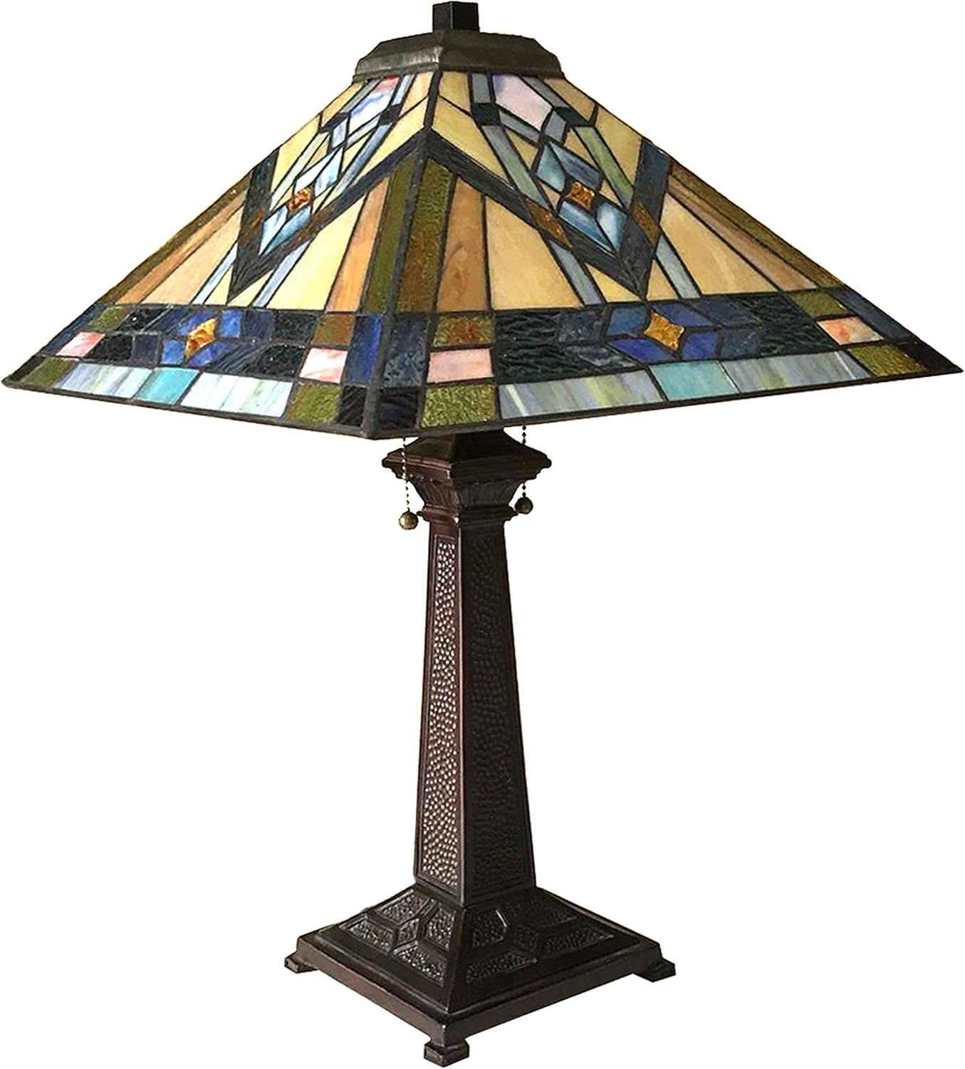 Tiffany-Style Mission 2 Light Antique Dark Bronze Table Lamp 16