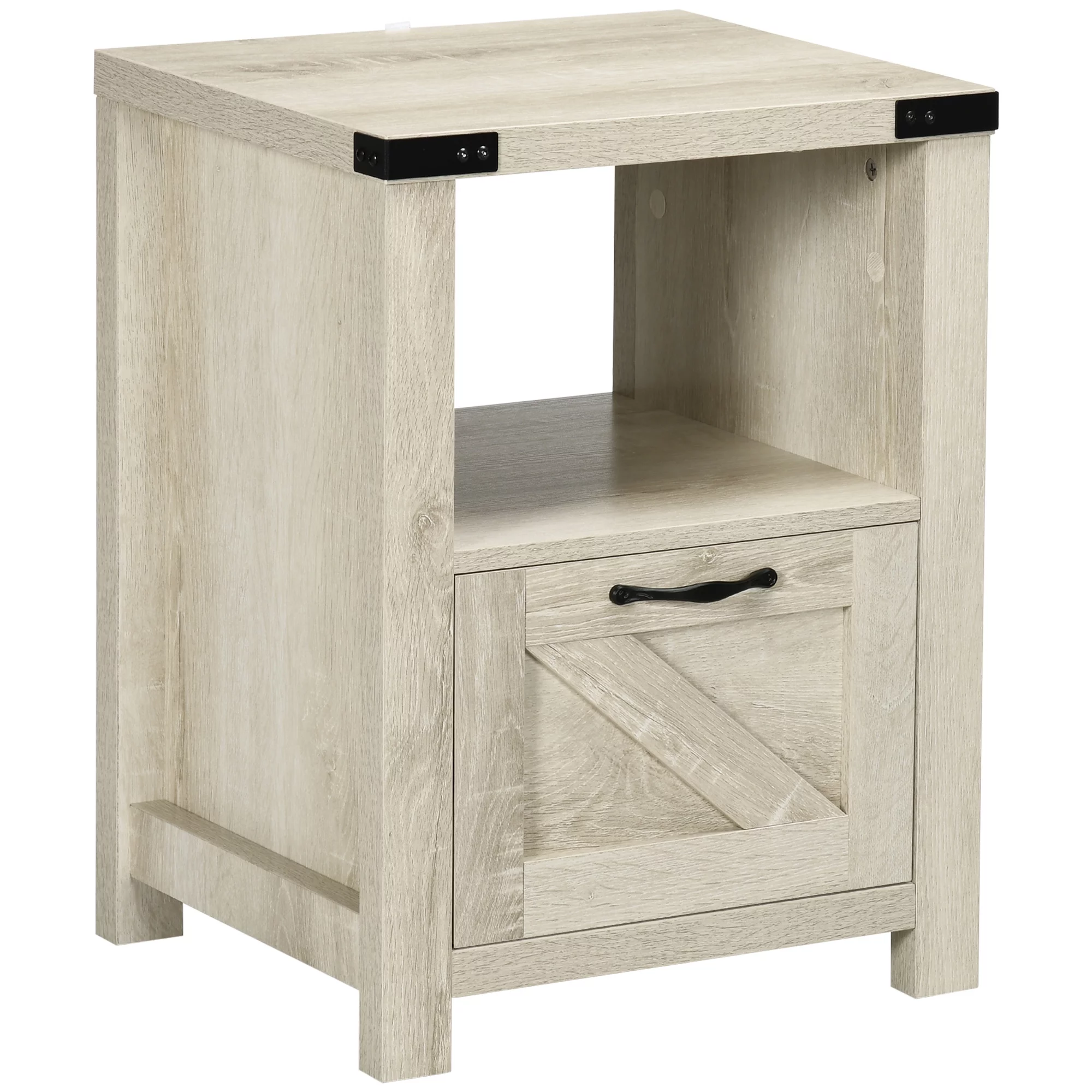 HOMCOM Farmhouse Side Table with Storage for Living Room Oak