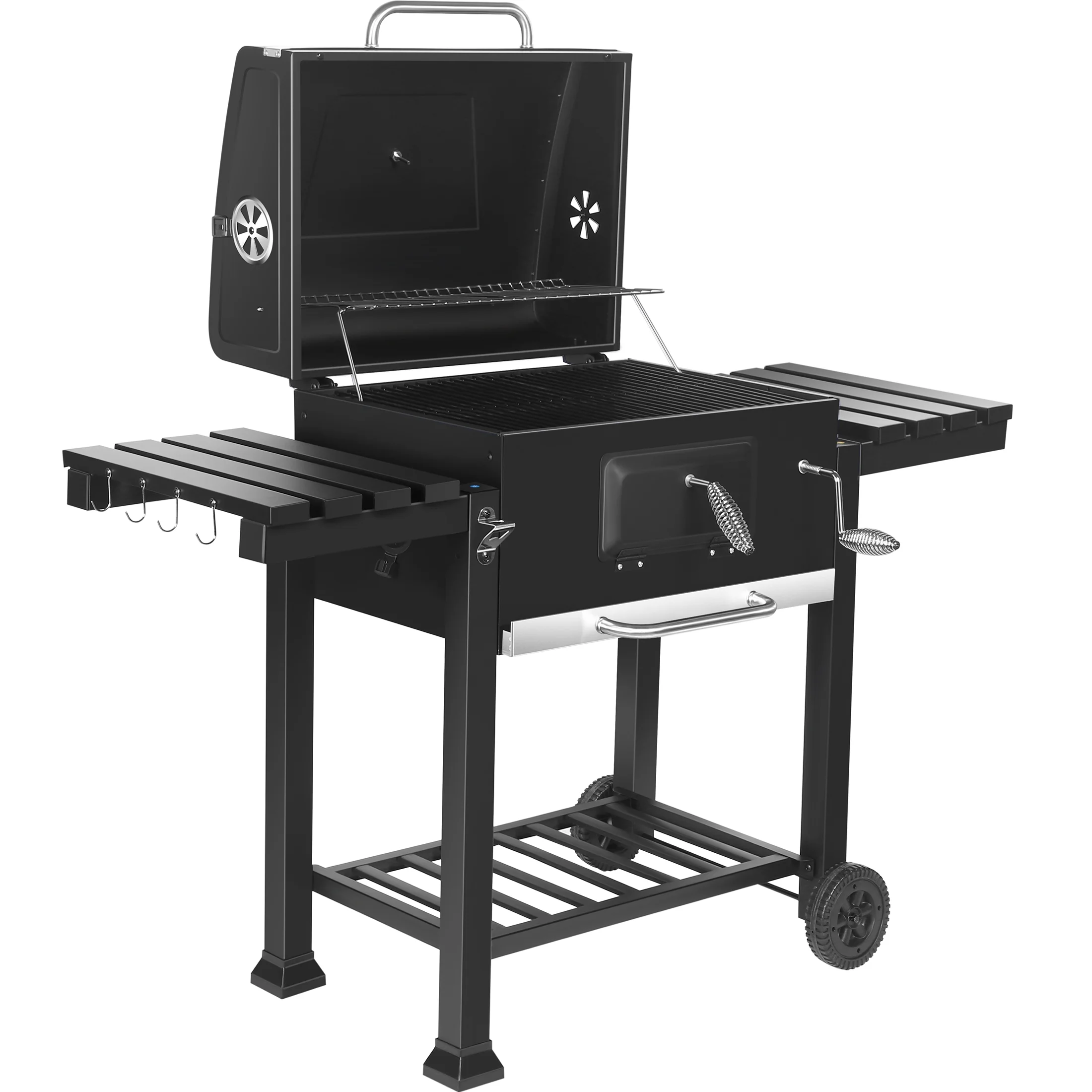 SUGIFT 24-inch Charcoal BBQ Grill with 2 Folding Side Shelves, Black