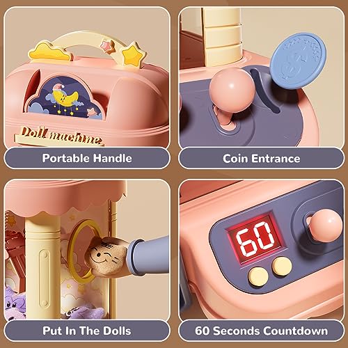 Mostop Claw Machine for Kids, Mini Vending Machines with Light & Sound, Candy Grabber Prize Dispenser Toys for Girls,Electronic Arcade Claw Game Machine for Party Birthday with 20 Plush Toys