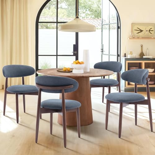 COLAMY Wooden Dining Chairs Set of 4, Modern Fabric Upholstered Dining Room Chair, Farmhouse Kitchen Chairs with Foot Pegs, Green