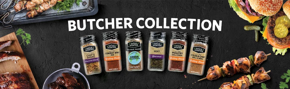 The Spice Hunter Butcher's Collection Meat Seasoning Kit contains 6 Spices and Recipe Gift Box