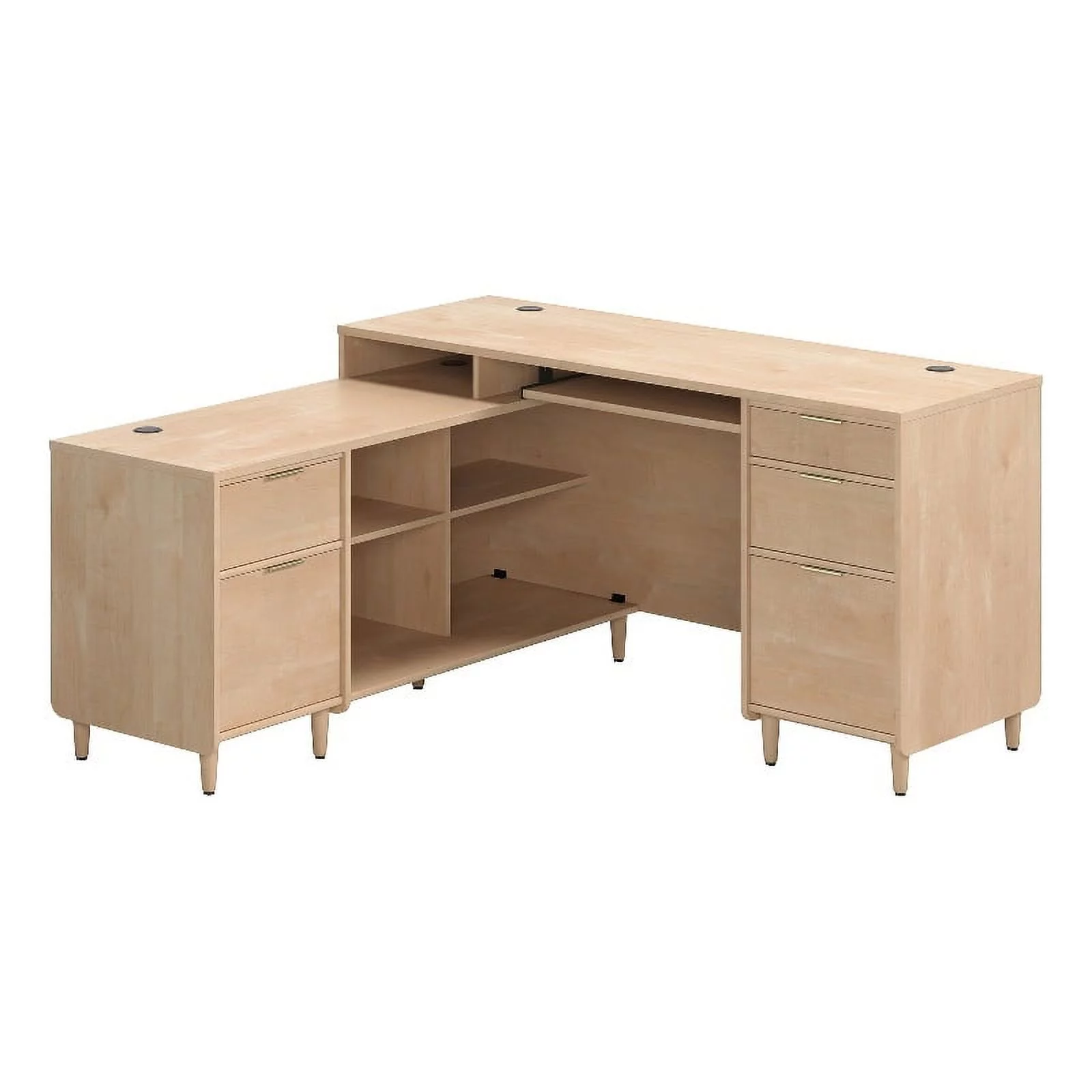 Pemberly Row Contemporary Engineered Wood L-Shaped Desk in Natural Maple