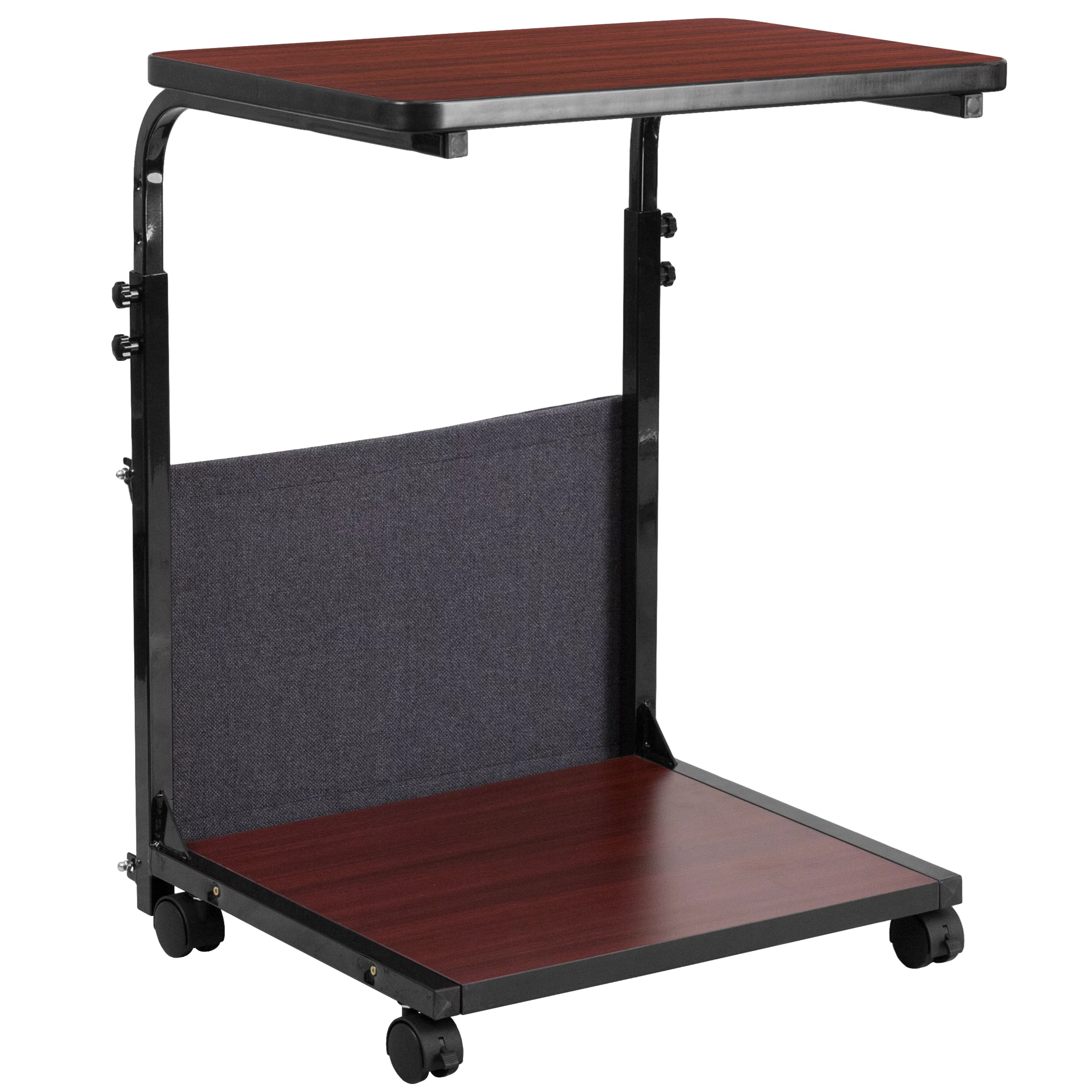 BizChair Mobile Sit-Down, Stand-Up Mahogany Computer Ergonomic Desk with Removable Pouch (Adjustable Range 27'' - 46.5'')