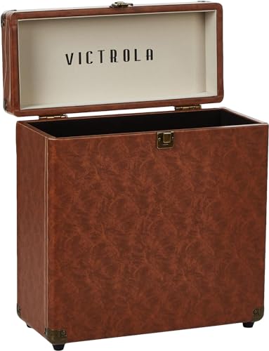 Victrola Collector – Record Storage Case – Holds 30+ Vinyl Turntable Records, Heavy-Duty Hardware, Hinges, & Smart Metal Corners, Portable with Easy-Carry Handle (Black)