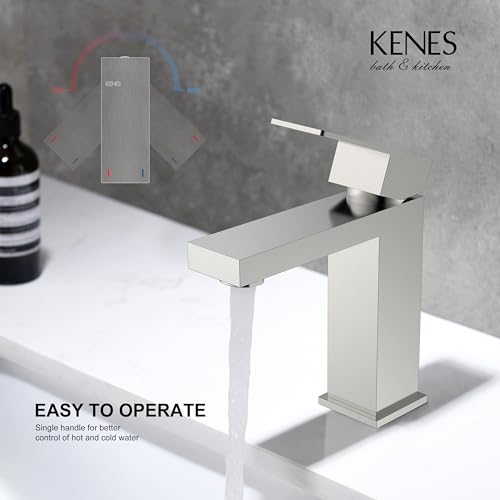 KENES Brushed Nickel Vessel Sink Facuet Single Handle Tall Bathroom Sink Faucet Vanity Bathroom Faucet Basin Mixer Tap with Water Supply Hose and Pop Up Sink Drain, LJ-9031A
