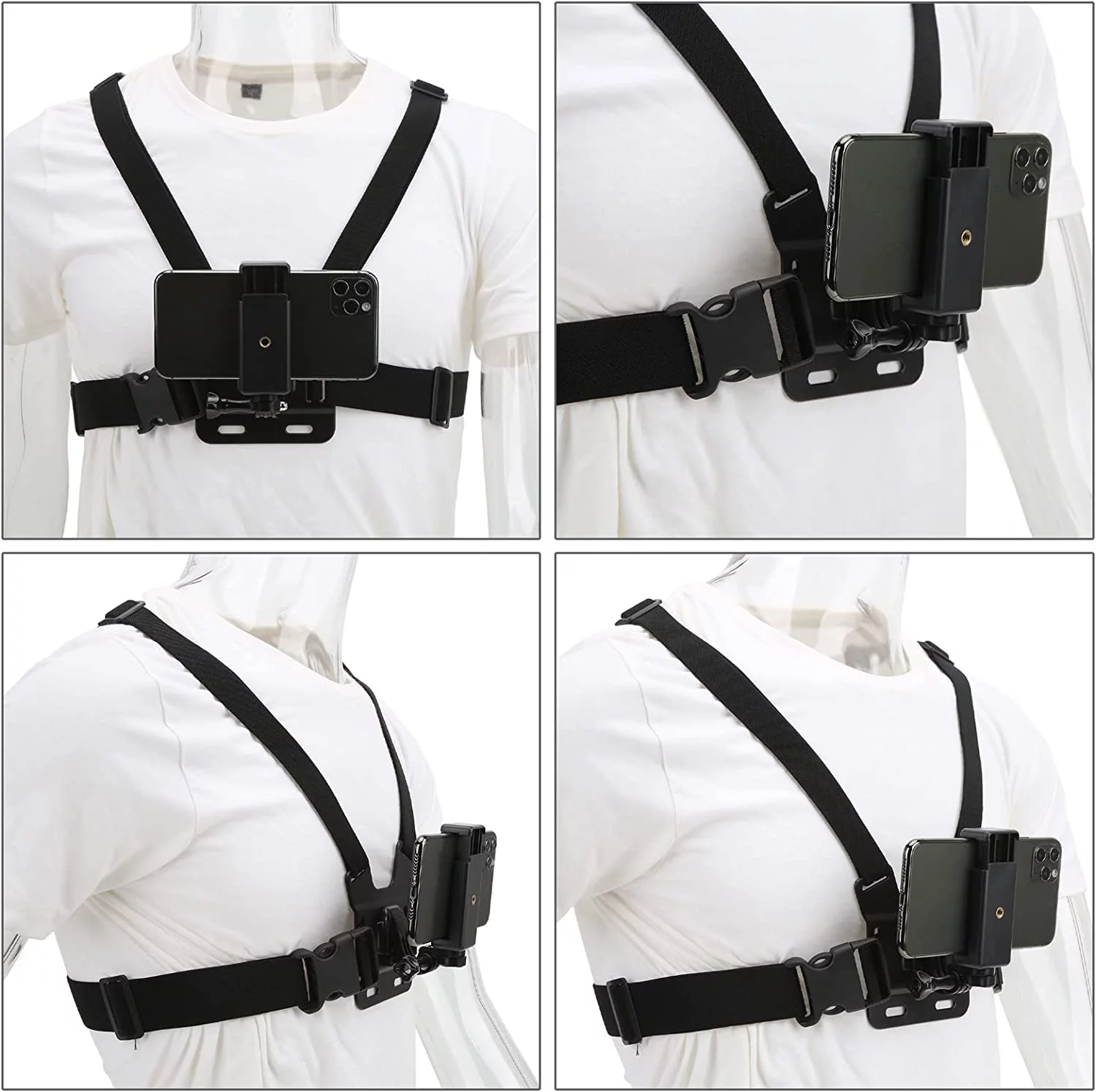 Cellphone Selfie Chest Mount, Selfie Chest Mount Strap Belt Adapter, Adjustable Cell Phone Clip Holder Harness