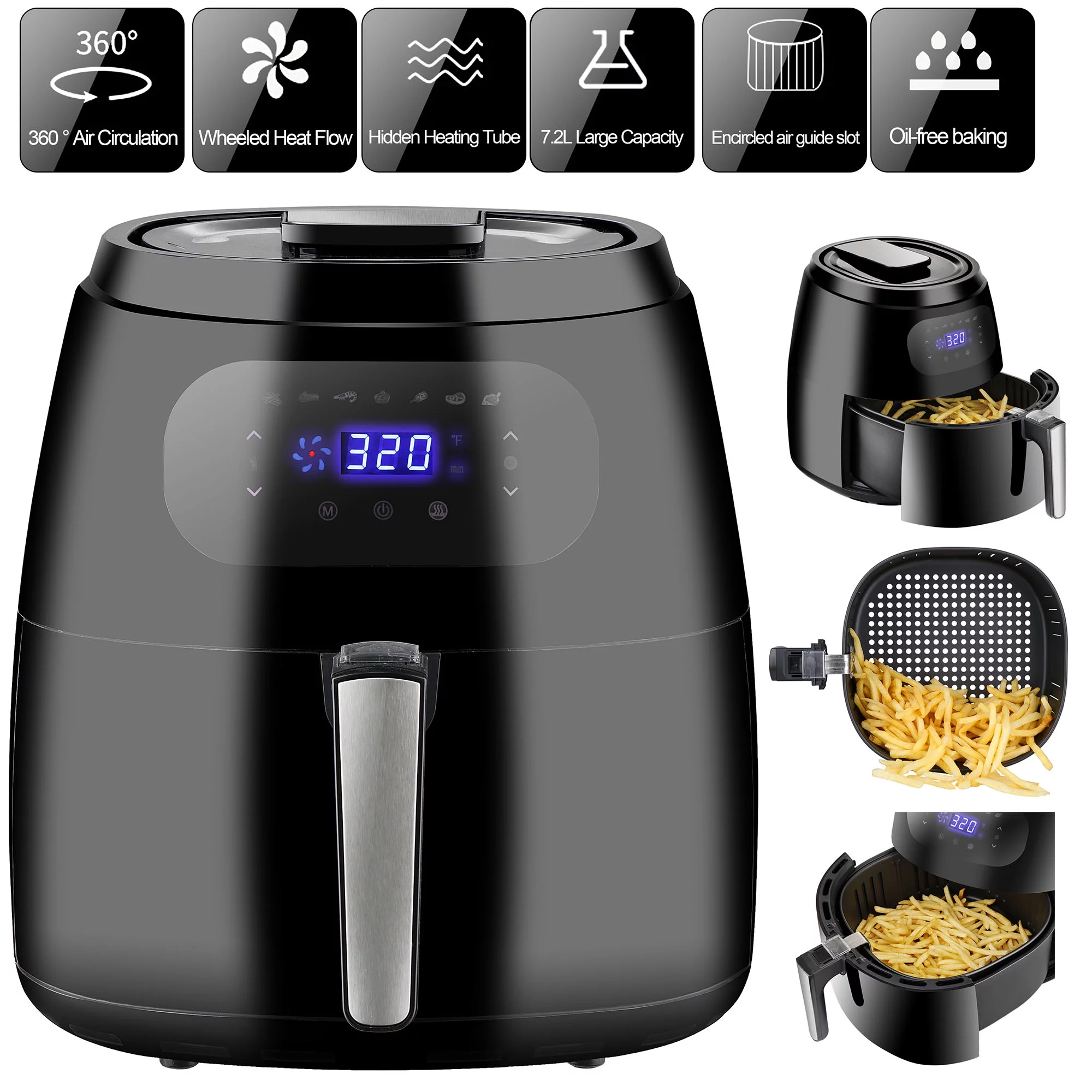 ZENY 7.6QT Deep 1700W Air Fryer LCD Screen Temperature Control 7 Cooking Presets