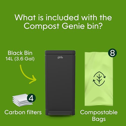 Compost Genie Kitchen Compost Bin, White Stainless-Steel Large