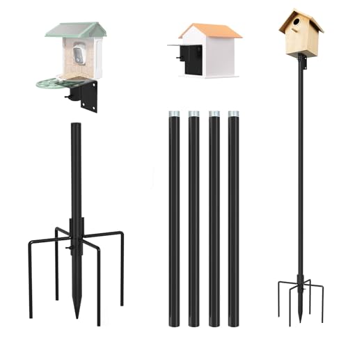 ERYTLLY Bird House Pole Mount Kit 80 Inch - Adjustable Hummingbird Bird Feeder Post Support Rod Universal Stand Set with 5 Prongs for Outdoor, Yard, Garden Decor, Black