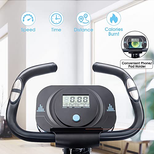 Merax Workout Bike For Home - 2 In 1 Recumbent Exercise Bike and Upright Indoor Cycling Bike Positions, 16 Level Magnetic Resistance Exercise Bike, Foldable Stationary Bike Machine, Fitness Bike