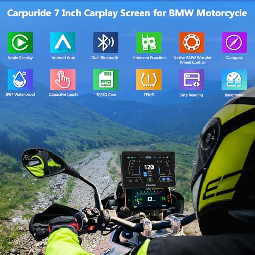 2025 CARPURIDE W702BS PRO for BMW Motorcycle CarPlay & Android Auto Dual Bluetooth, 7