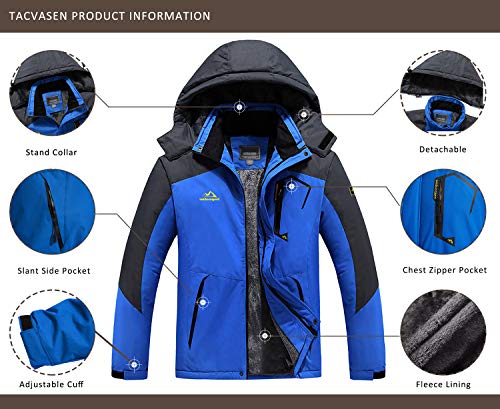 TACVASEN Men's Winter Skiing Jackets Waterproof Fleece Coats Insulated Thermal Snowboard Jacket Parka Raincoat w Hood