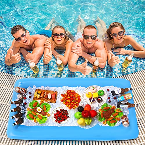 HEMOTON 2Pcs Inflatable Serving Bar, Buffet Cooler with Drain Plug - Salad Picnic Ice Food Server, Food Drink Salad Buffet Tray with 3Pcs Mesh Food Cover, BBQ Pool Party Supplies