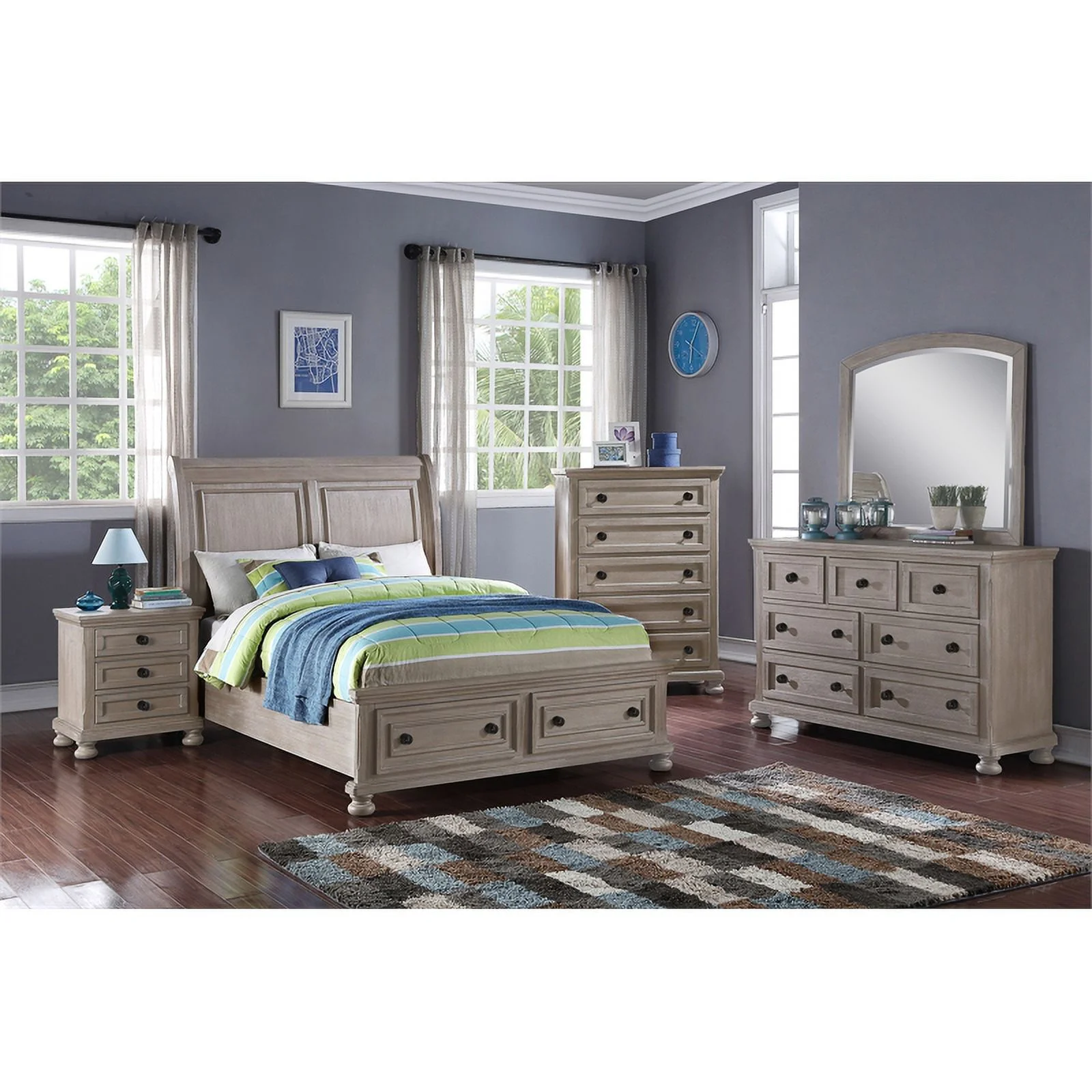 New Classic Furniture Allegra 4PC Wood Twin Bedroom Set with Chest in Pewter