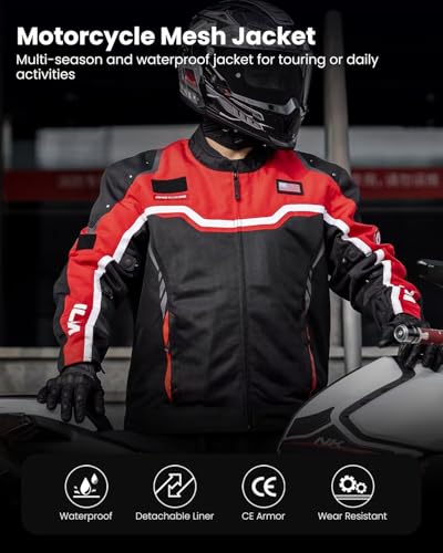 ILM Motorcycle Mesh Jacket with CE Armor and Detachable Waterproof Liner Dual Sport All Season Riding for Men Model JRC2