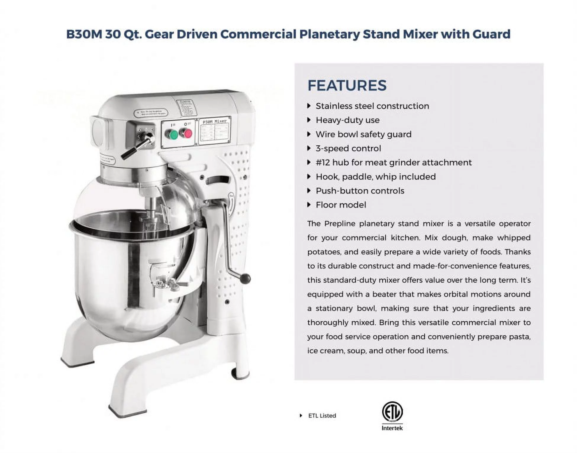 30 Qt Gear Driven Commercial Planetary Mixer NSF HL-B30small