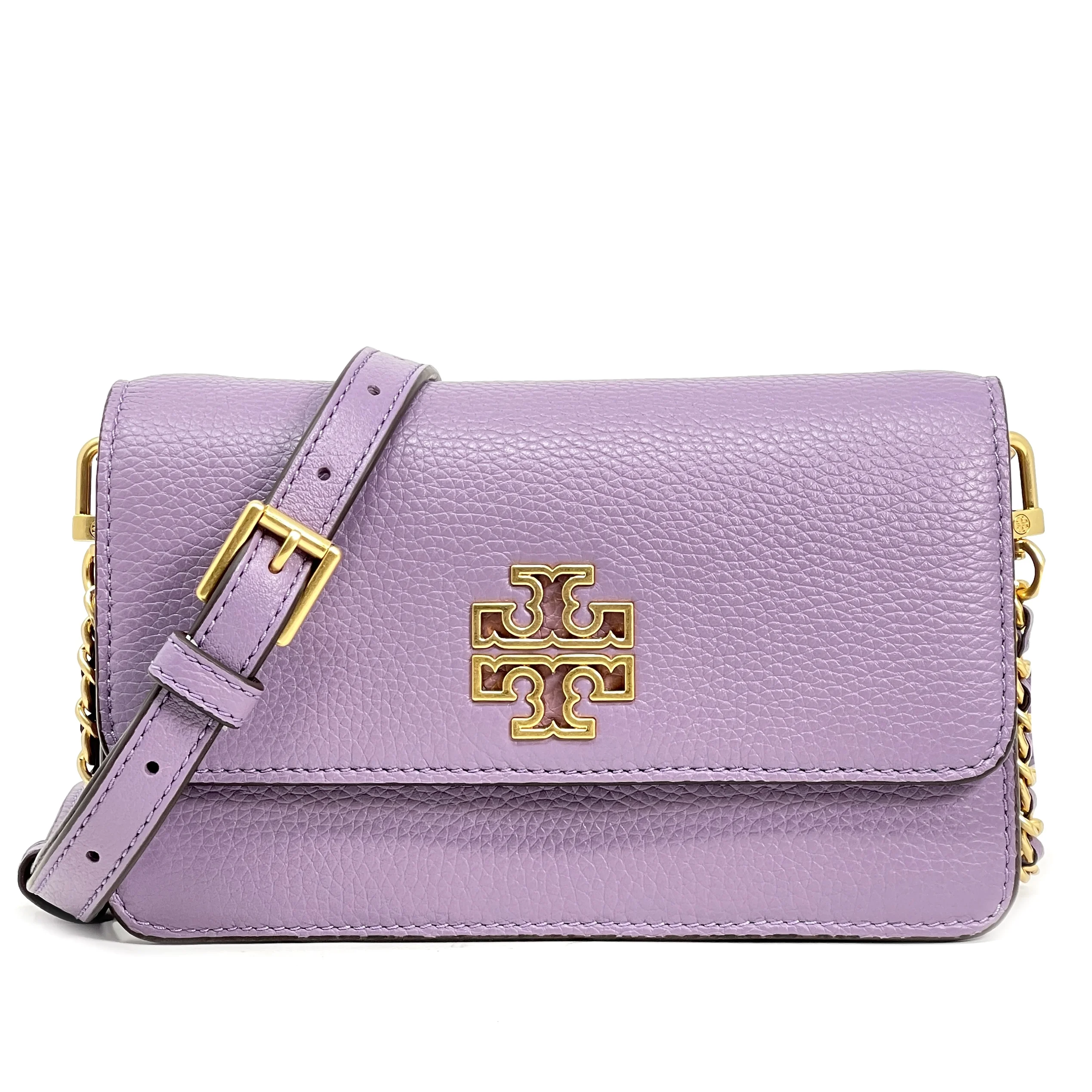 Tory Burch Pebbled Leather Britten Mini Convertible Crossbody Bag (Allium)