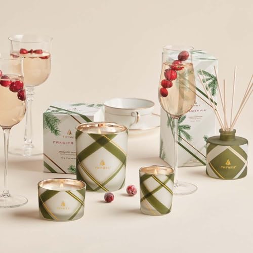 Thymes Frasier Fir Candle – Frosted Plaid Jar Candles – Green & White Candle Jar Design – Scented Candles with Notes of Siberian Fir, Cedarwood & Sandalwood – Holiday Candles (6.5 oz)