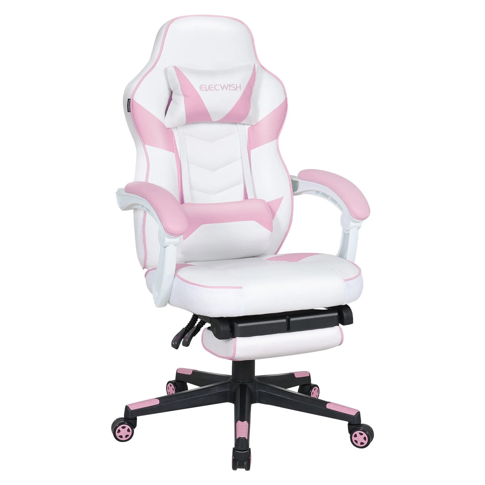 ELECWISH Gaming Chair Adjustable & Lumbar Support Swivel Office Chair, Pink