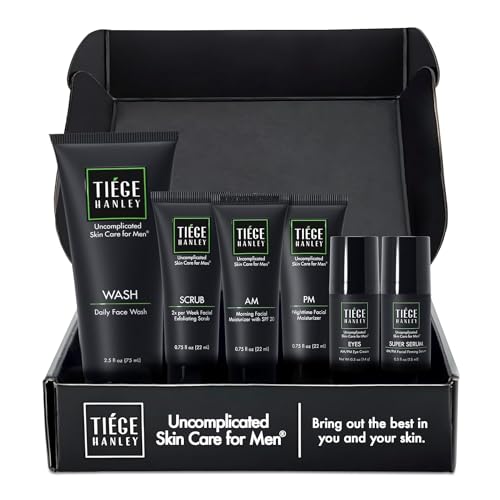 Tiege Hanley Mens Skin Care Set, Anti-Aging Skin Care Routine for Men (System Level 3) - Men's Skincare Set for Fines Lines Includes Face Wash, Scrub, Moisturizer, Eye Cream, & Face Serum