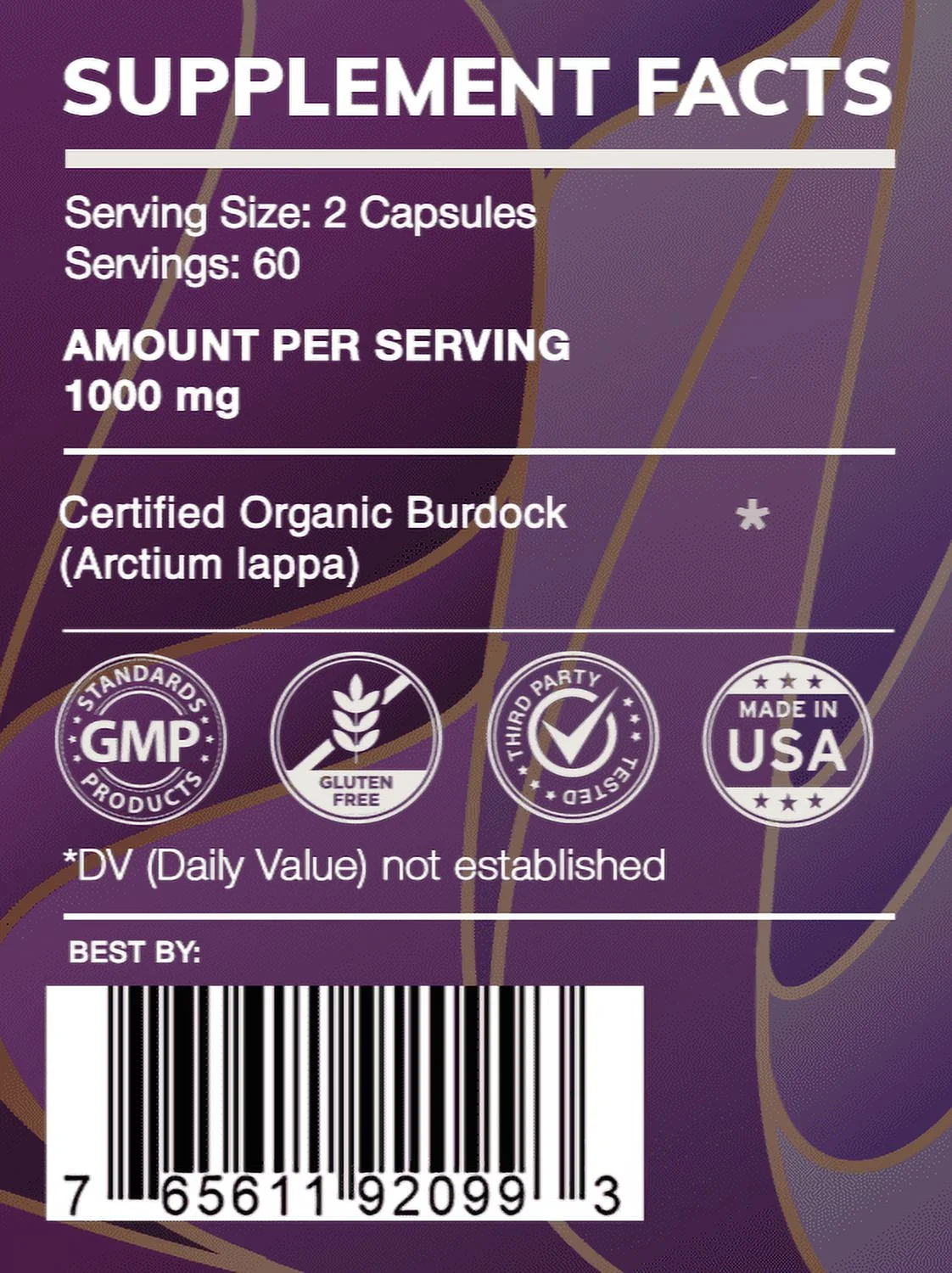 Earth's Love Burdock 120 Capsules, 500 mg, Organic Burdock (Arctium Lappa) Dried&nbsp; Root