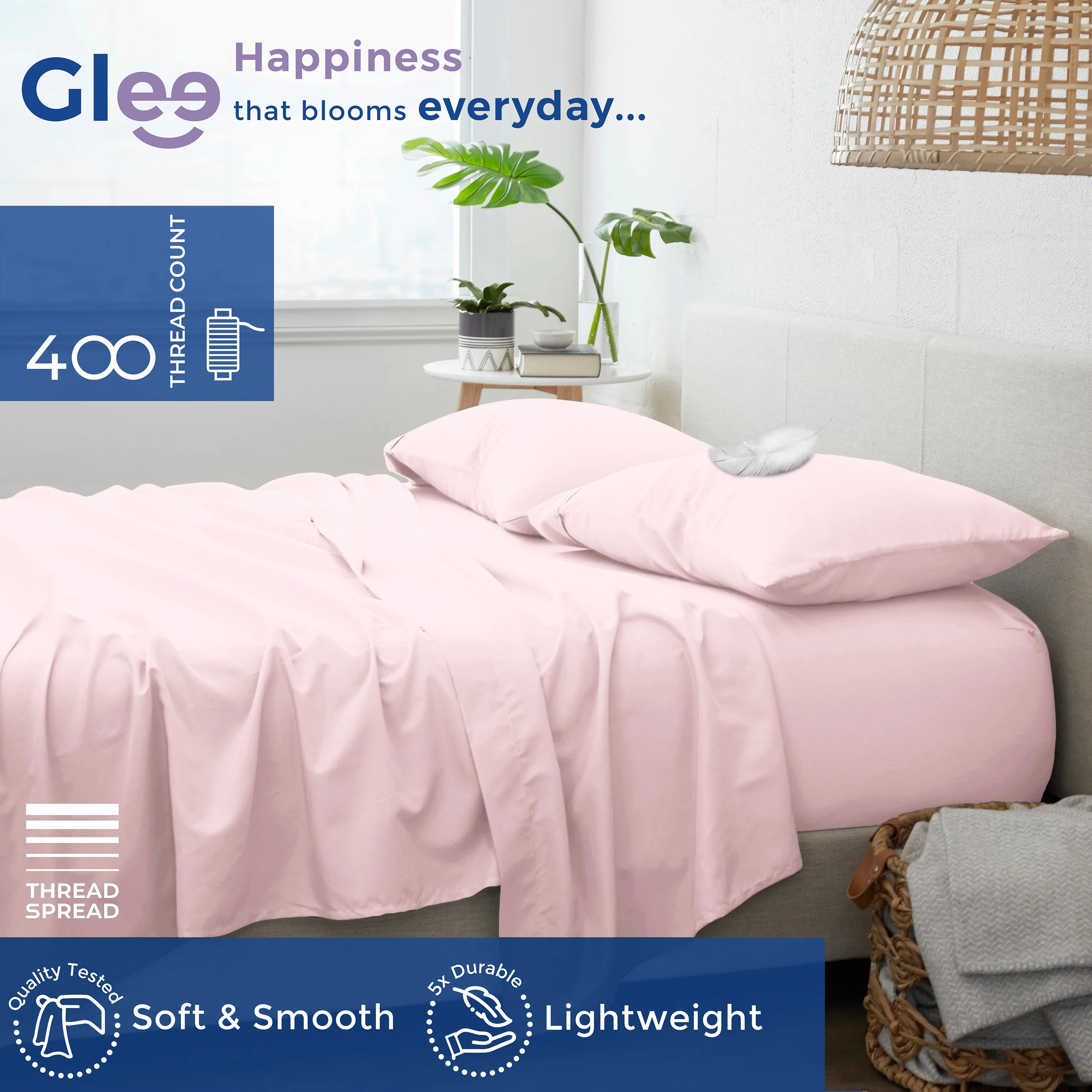 Thread Spread Luxury Egyptian Cotton Sheets Full Size - 400 Thread Count Blush Full Bed Sheet 4 PC Set, Soft, Breathable Cooling Sheets, Fits upto 18