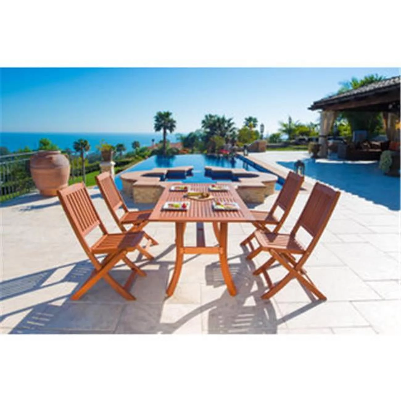 VIFAH  Malibu Outdoor 3-piece Wood Patio Dining Set with Curvy Leg Table & Backless Bench