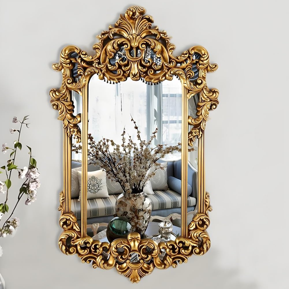 SOYDAN Antique Ornate Gold Wall Mirror with Resin Frame, Decorative Traditional Mirror Elegant Inspired Wall Decor for Living Room,Bedroom,Entryway, Dinning Room