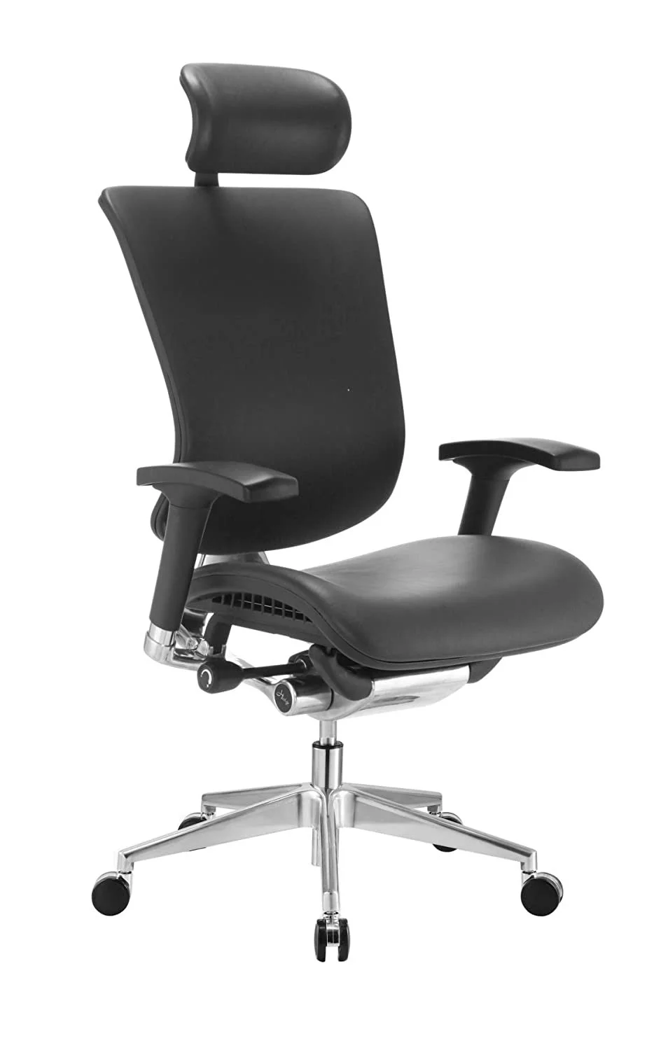GM Seating Dreem III Leather Series Executive Hi Swivel Chair Chrome Base with Headrest, Genuine Black Leather