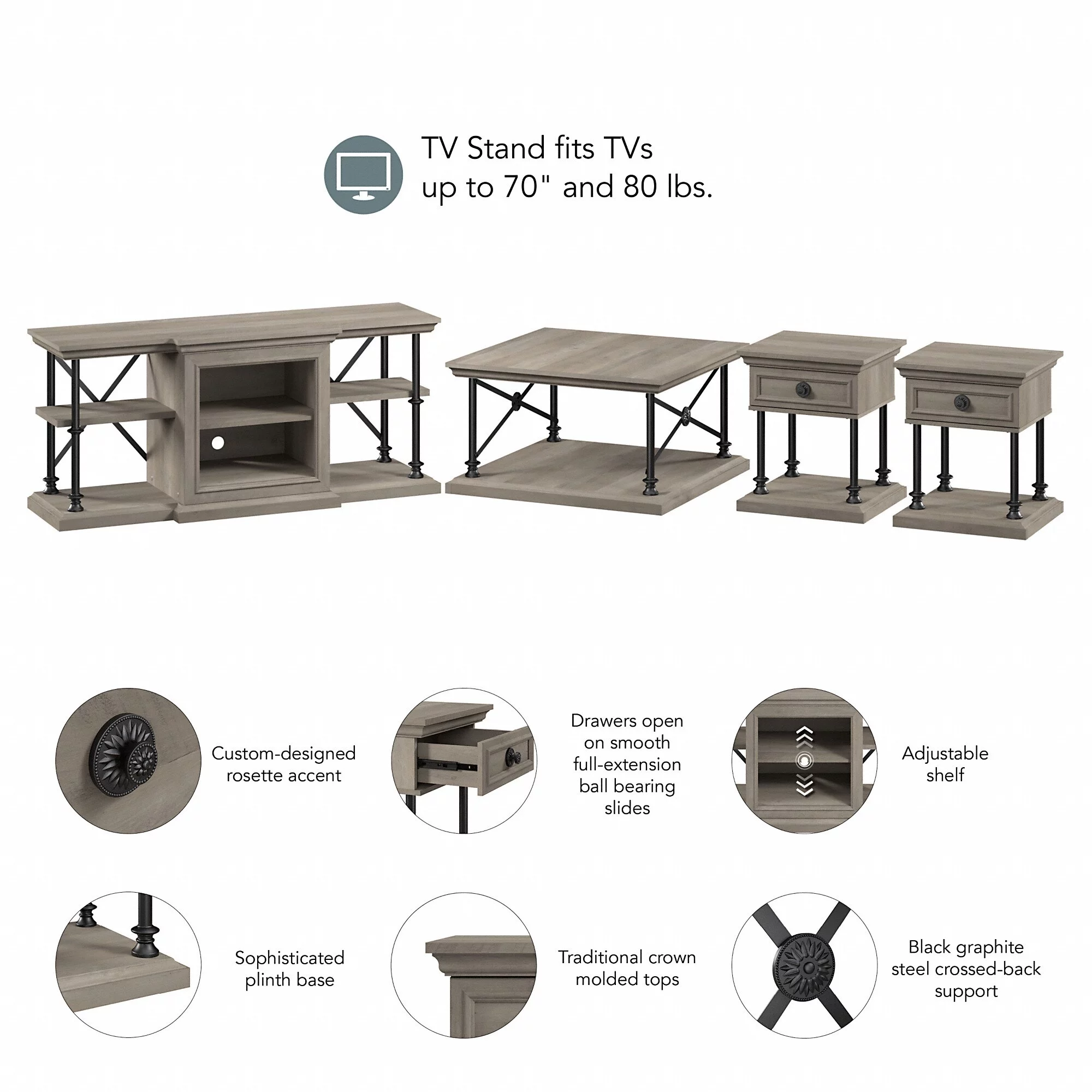Bush Furniture Coliseum TV Stand with Coffee Table and End Tables by