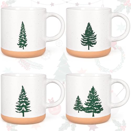 YHRJWN Christmas Mugs Set of 4-12Oz, Christmas Coffee Mugs With Xmas Tree Design, Holiday Gifts for Family, Friends, Dishwasher & Microwave Safe