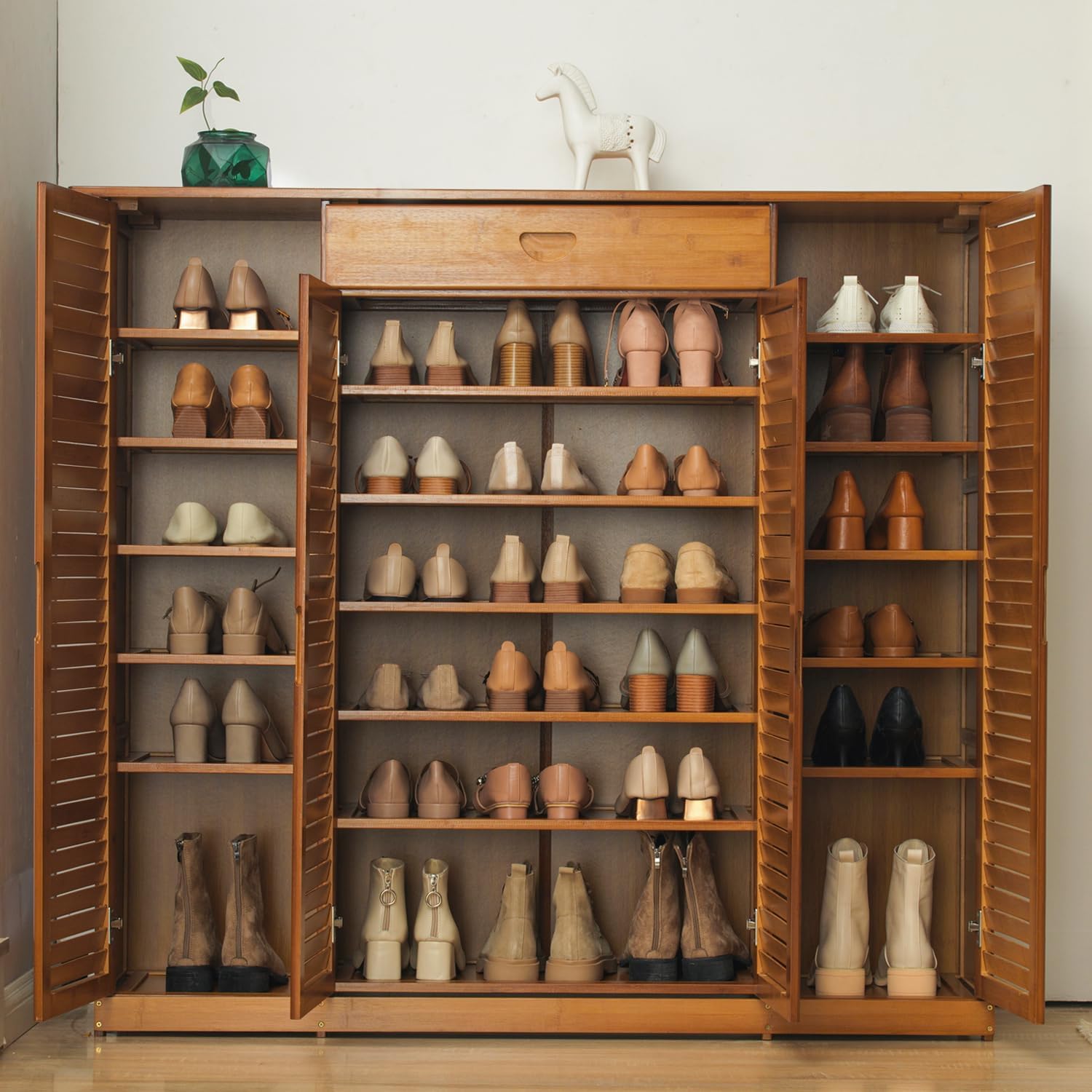 Magshion Bamboo 7-Tier Shoe Organizer with Drawer, Blind Door, Boots & Heels Holder, Entryway Freestanding Shoe Cabinet Organizer Storage Rack for Hallway Entryway (Brown)