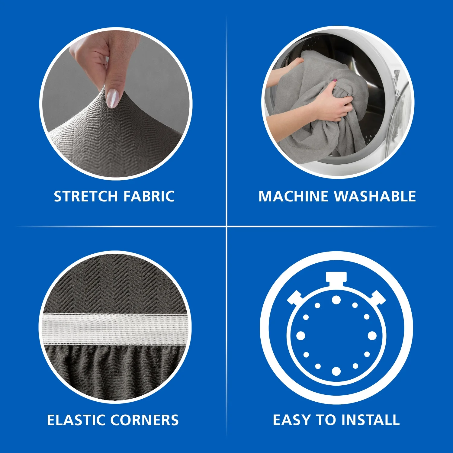 Mainstays Herringbone Stretch-to-Fit Sofa Slipcover, 1-Piece, Charcoal Gray