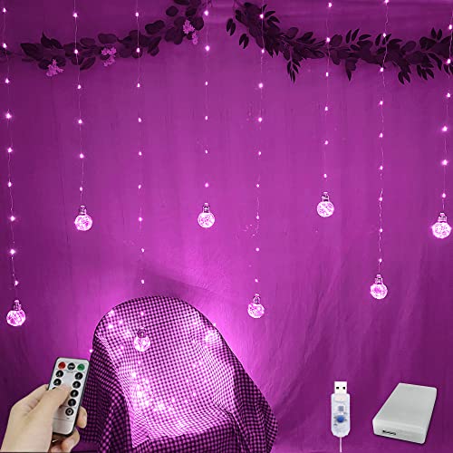 YOLIGHT Wishing Ball Curtain Lights 200 LED Window Curtain String Lights with Remote, USB Battery Powered Twinkle Globe Fairy Lights for Wedding Party Bedroom Christmas Decoration (Warm White)