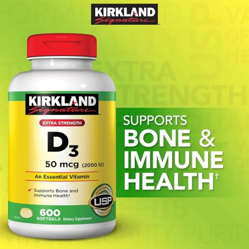 Kirkland Extra Strength Vitamin D-3 2000 IU 600 Soft Gels (Pack of 1)