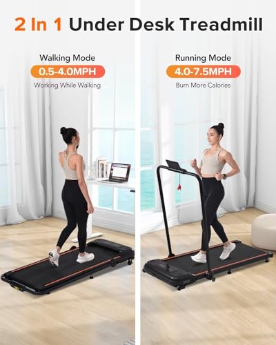 Merax Walking Pad with Handle Bar, 2 in 1 Under Desk Walking Pad, 2.5HP Folding Electric Treadmill Walking Jogging Machine for Home Office with Remote Control, LED Display, Max 300lbs Weight Capacity