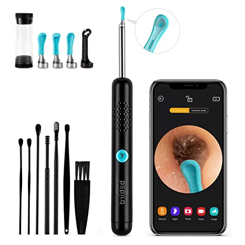 Ear Wax Removal Tool Camera - R1 Upgraded Anti-Fall Off Eartips Ear Cleaner with Camera, Wireless Otoscope with 1080P HD Waterproof Ear Camera, Earwax Removal Kit for iPhone, Android, Black