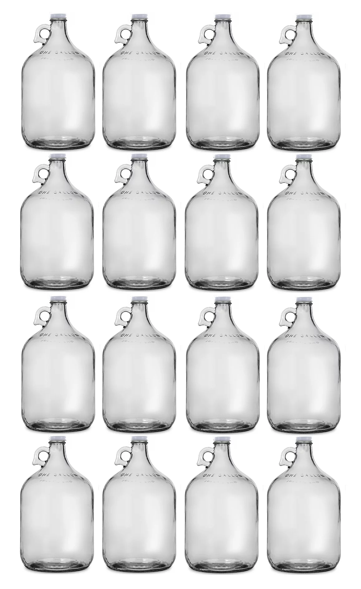 One Gallon Glass Jug with 38mm WHITE Metal Screw Cap (Set of 16)