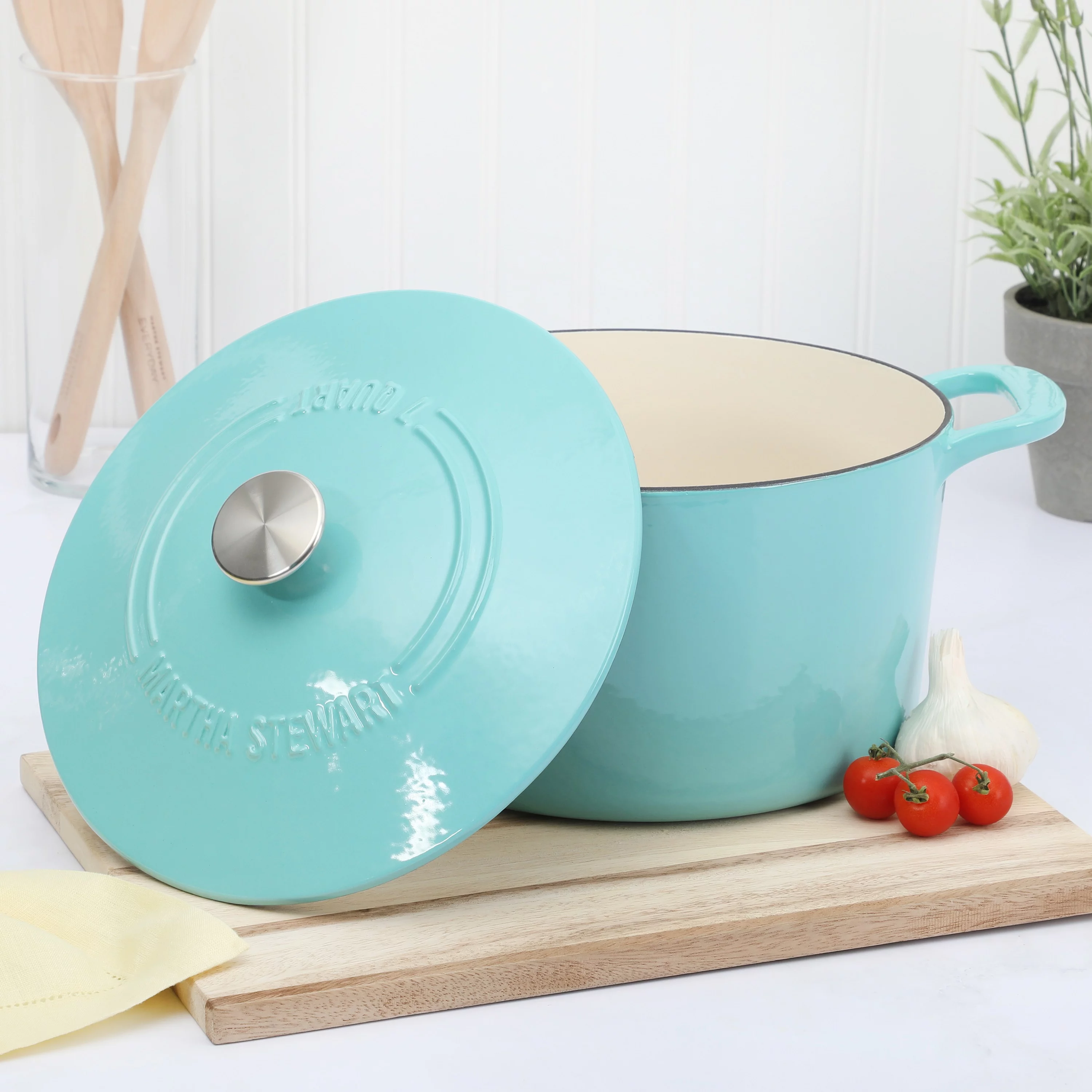 Martha Stewart Everyday Eastwick 7-Quart Linen Enamel Cast Iron Dutch Oven