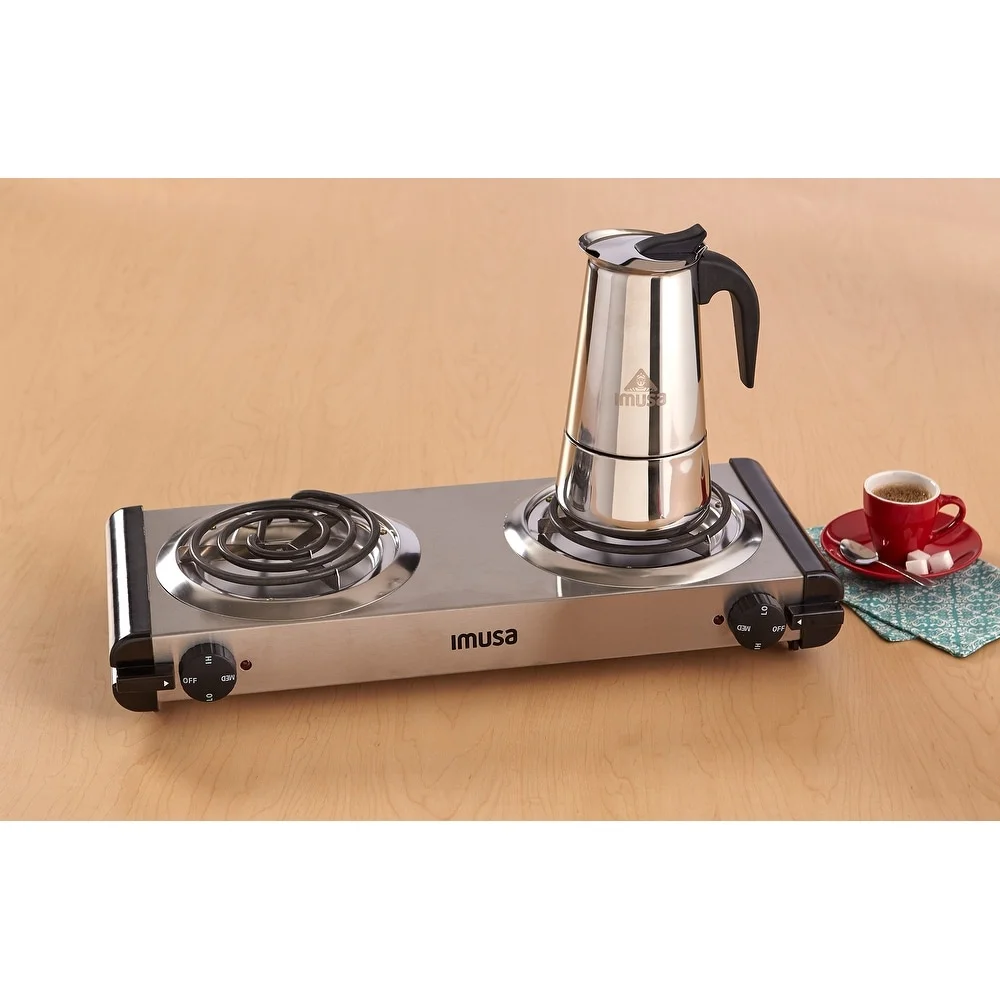 IMUSA GAU-80312 Electric Stainless Steel Double Burner 1500-Watts, Silver
