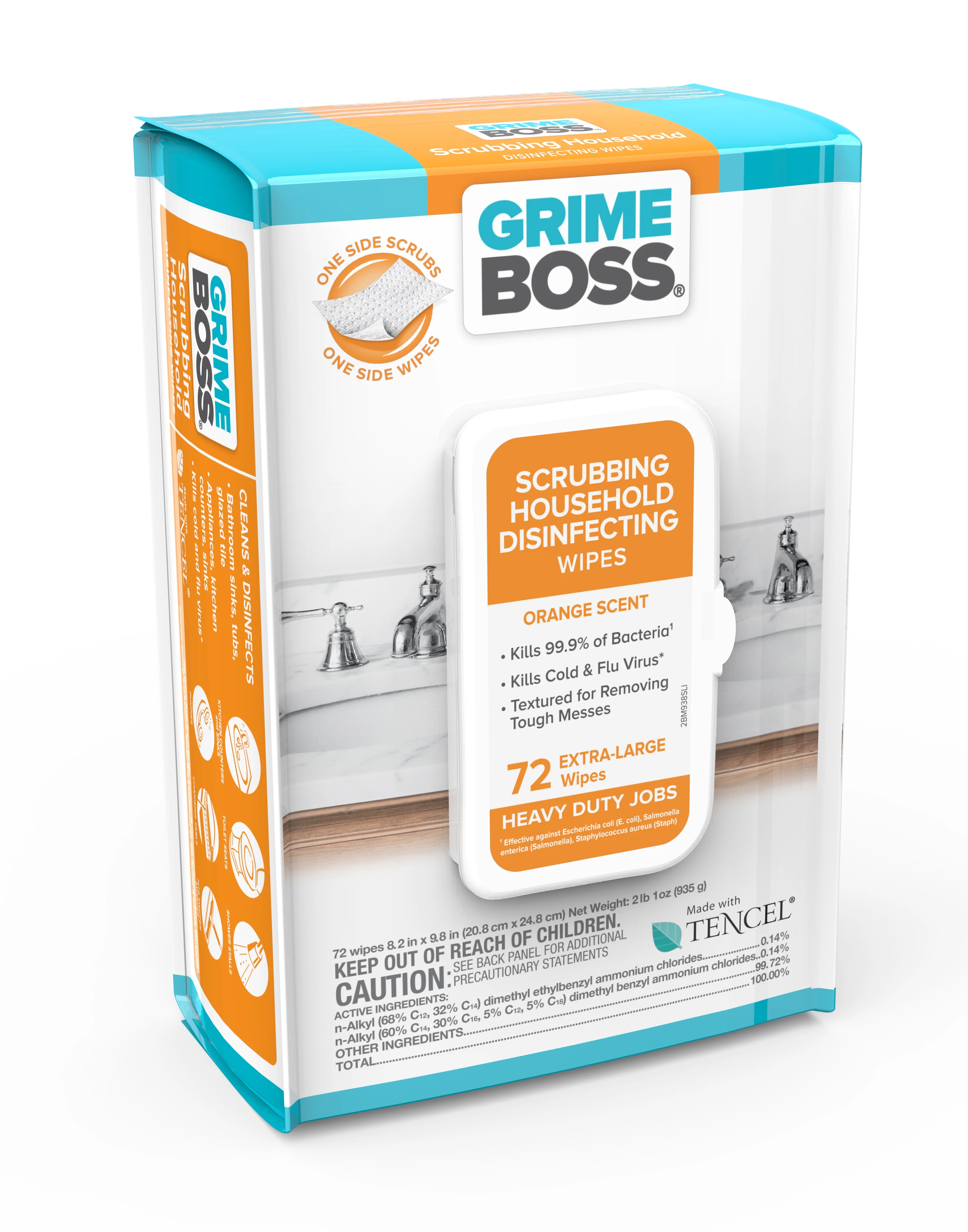 Grime Boss Fiber Blend Scrubbing Household Disinfecting Wipes 8 in. W X 9.5 in. L 72 pk