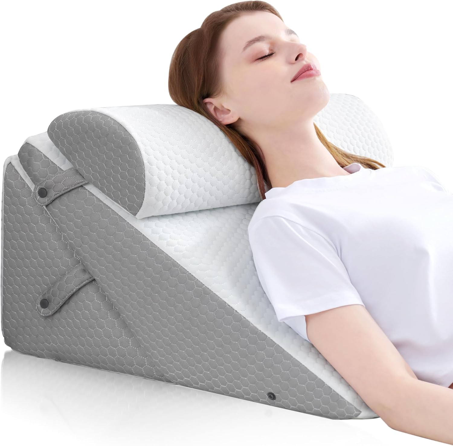 BDEUS 3PCS Wedge Pillows for Sleeping Bed Wedge Pillow for After Surgery 9&12 Inch Adjustable Triangle Pillow Wedge with Premium Half-Moon Memory Foam Bolster Pillow for Acid Reflux Gerd Snoring